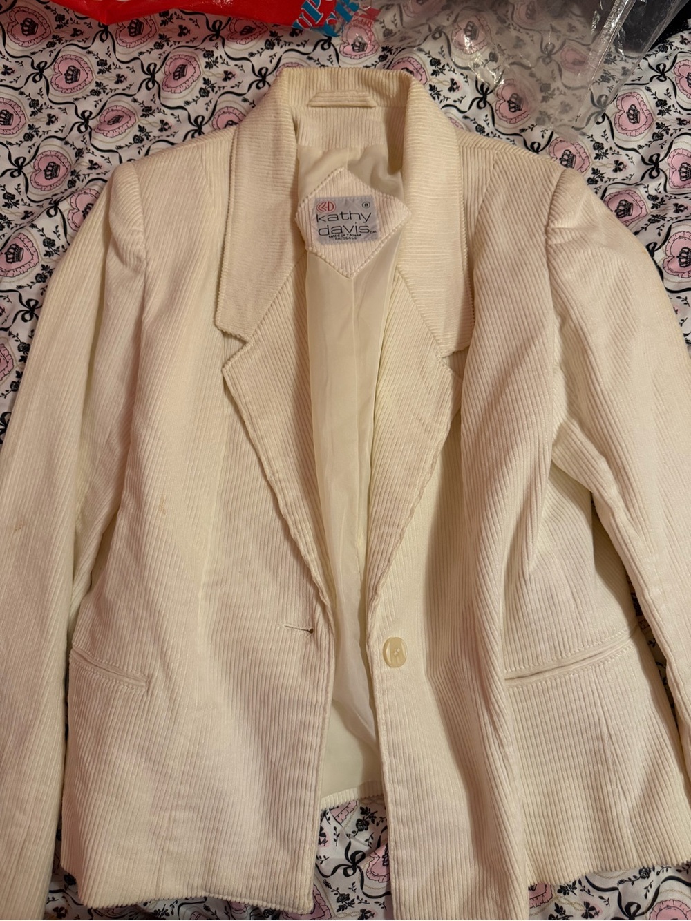Rare vintage Kathy Davis Cream Corduroy Blazer Jacket